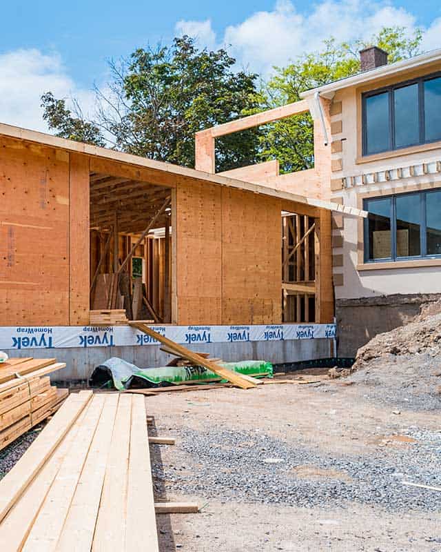 Home addition during construction in La Grange, Illinois